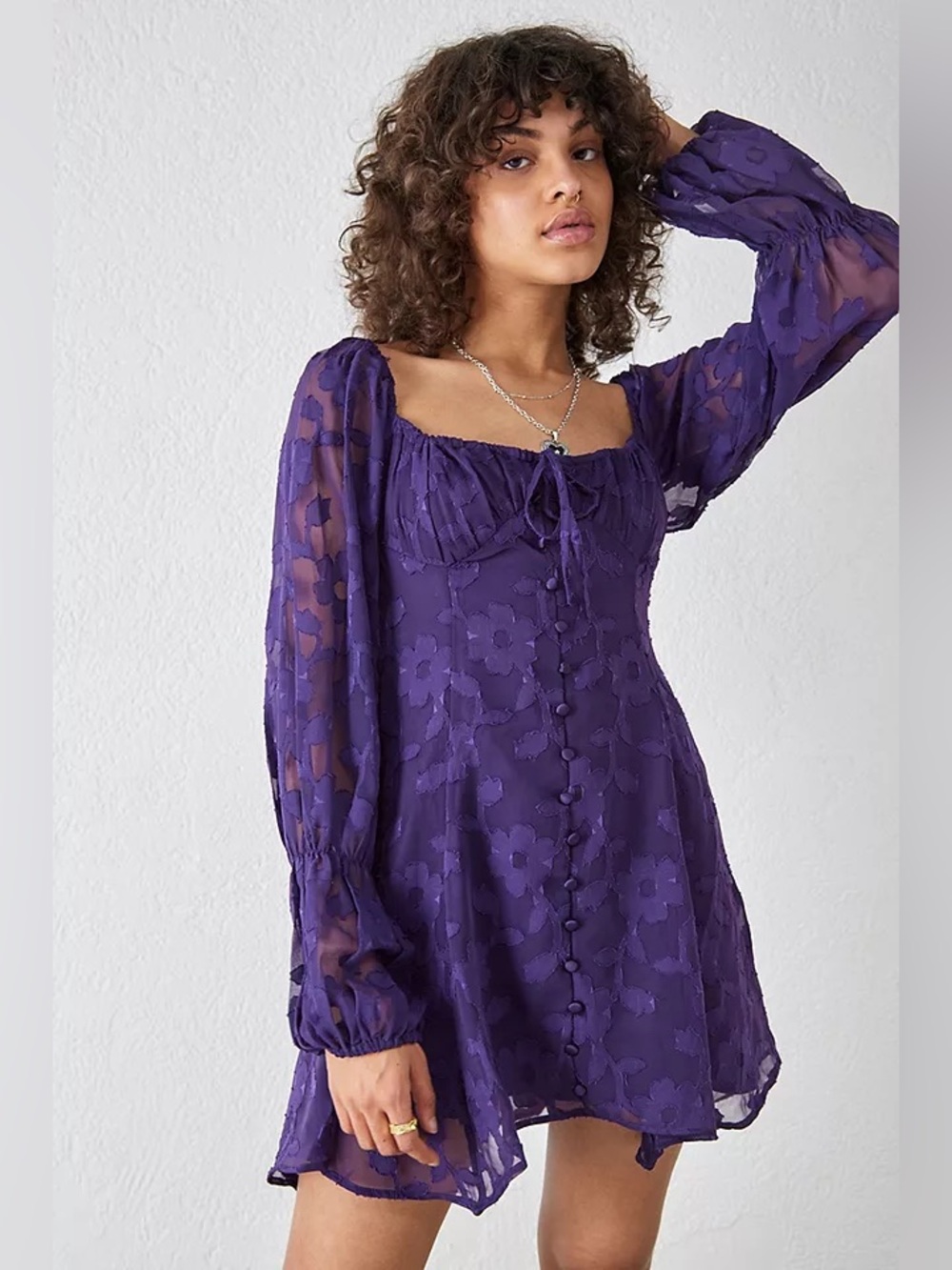 Urban Outfitters Size M Wisteria Lila Jacquard Mini Dress - Purple